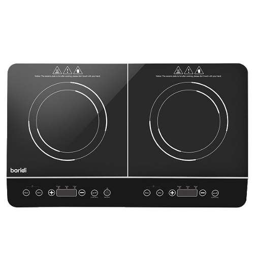Baridi Portable Induction Hob: Two Zone Cooktop with 13A Plug, 2800W, 10 Power Settings, Touch Controls, 3-Hour Timer Function, Child Safety Lock, Black